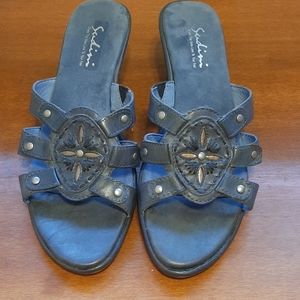 Sudini Denim Colored Embroidered Bohemian Summer Sandals